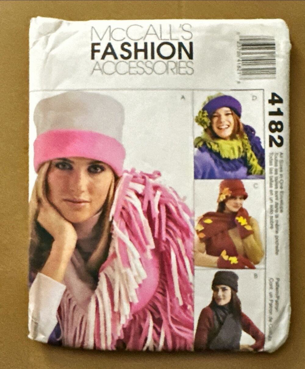 UNCUT McCalls 4182 Fleece Hat Scarf Gloves Mittens Sewing Pattern Sizes S-L